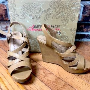 Tan wedge heels